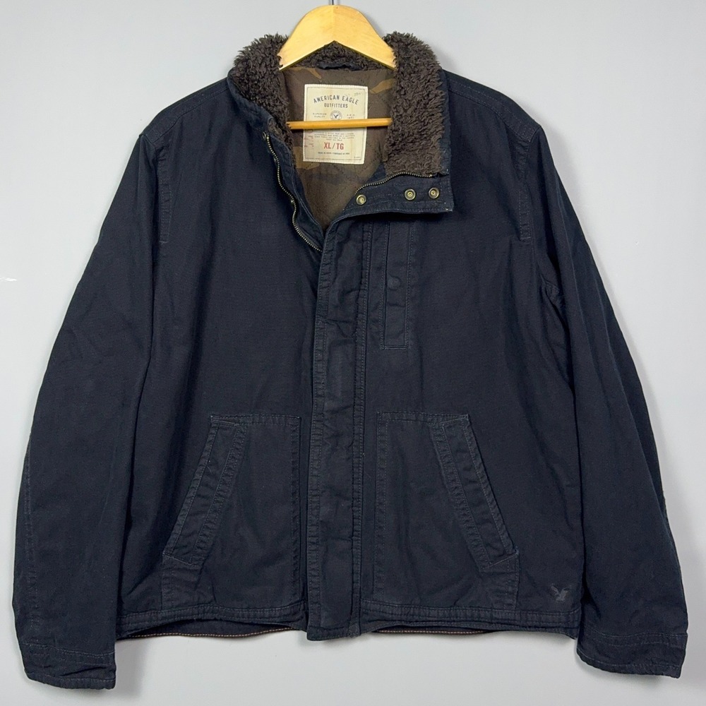 American Eagle Canvas Lined Jacket Mens Size XL Camo Black Workwear